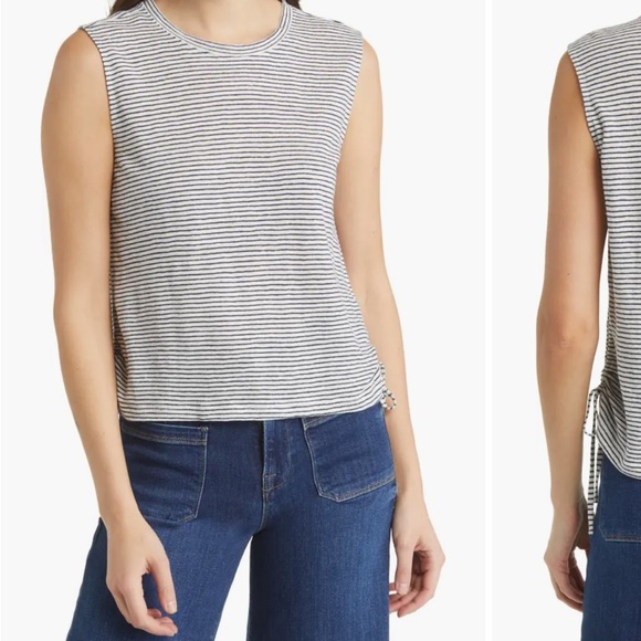 Frame Side Cinch Muscle Tee Navy/White Stripe Size S - Picture 7 of 8